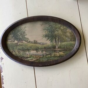 Antique Vintage Small Oval Landscape Framed Art Print